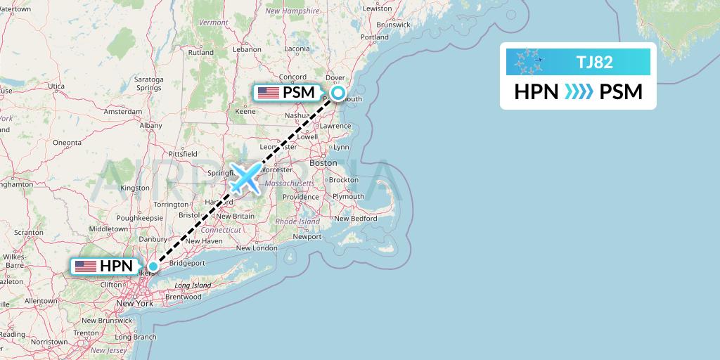TJ82 Tradewind Aviation Flight Map: White Plains to Portsmouth