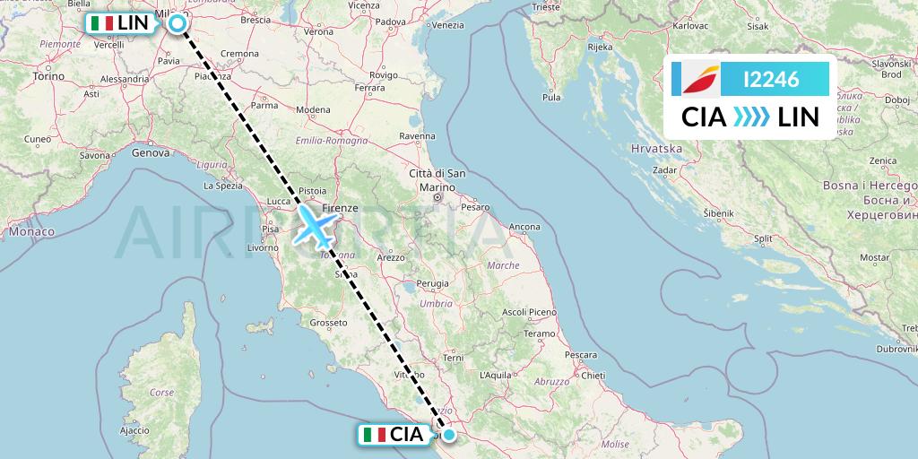 I2246 Iberia Express Flight Map: Rome to Milan