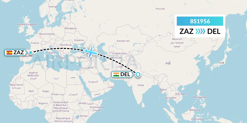 8S1956 Shun Tak-China Travel Ship Mgmt. Ltd. Flight Map: Zaragoza to Delhi
