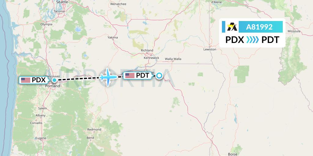 A81992 Aerolink Uganda Flight Map: Portland to Pendleton