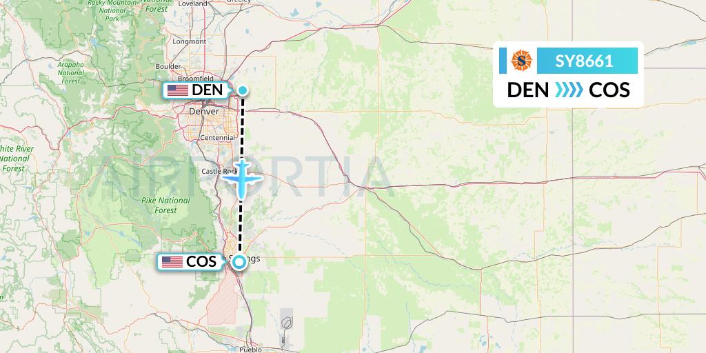 SY8661 Sun Country Airlines Flight Map: Denver to Colorado Springs