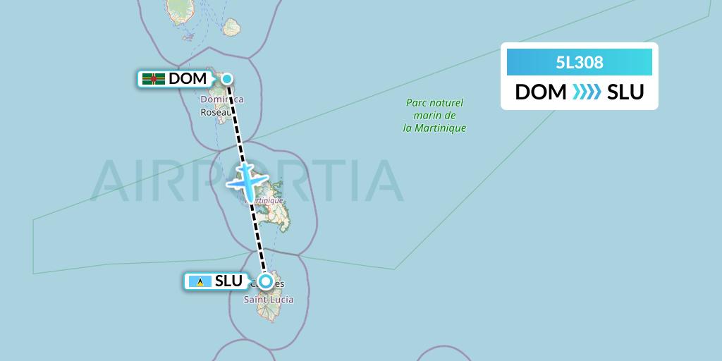5L308 Fly Salone Airlines Limited Flight Map: Dominica to Castries