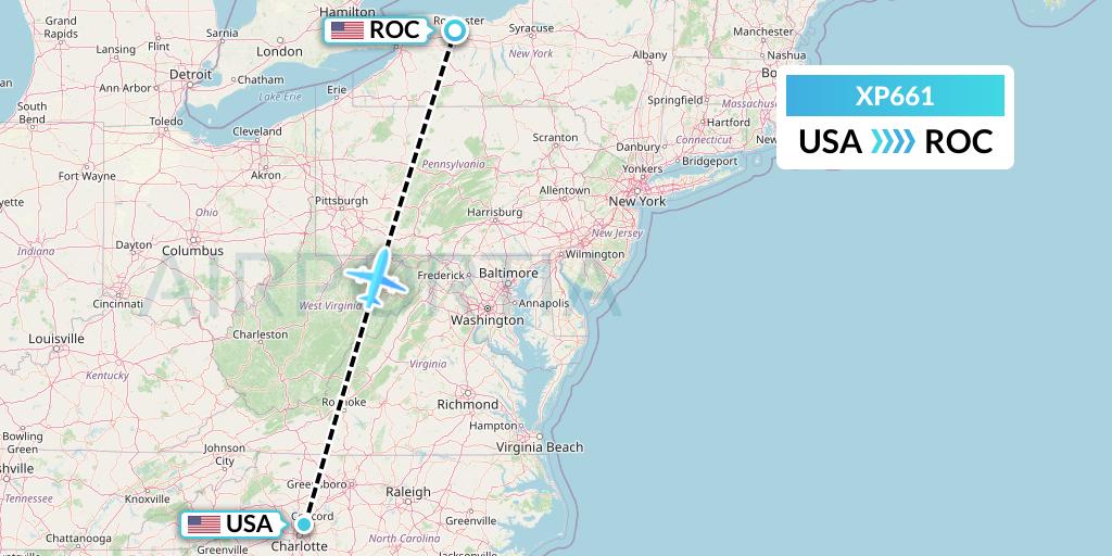 XP661 Avelo Airlines Flight Map: Concord to Rochester