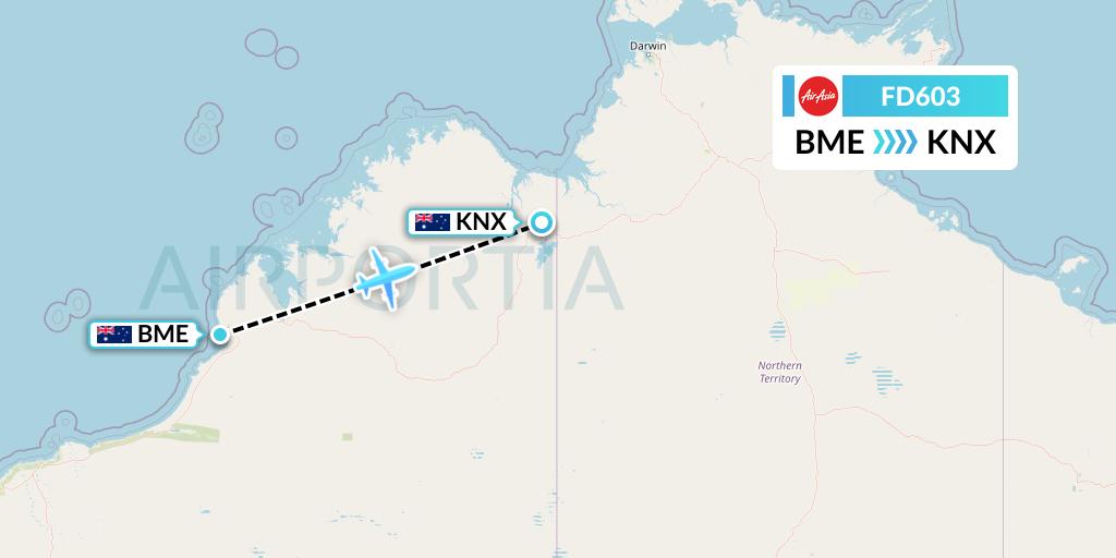 FD603 Thai AirAsia Flight Map: Broome to Kununurra