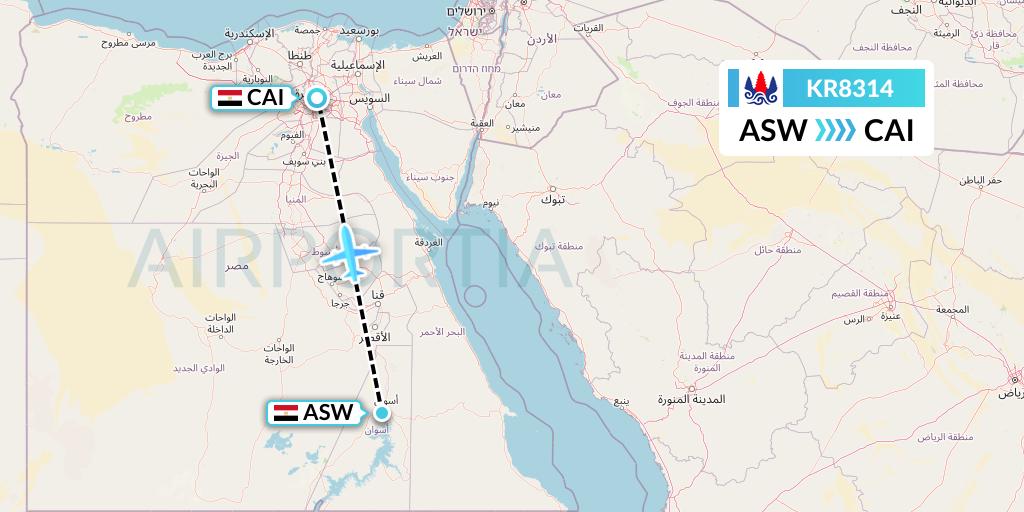 KR8314 Cambodia Airways Flight Map: Aswan to Cairo