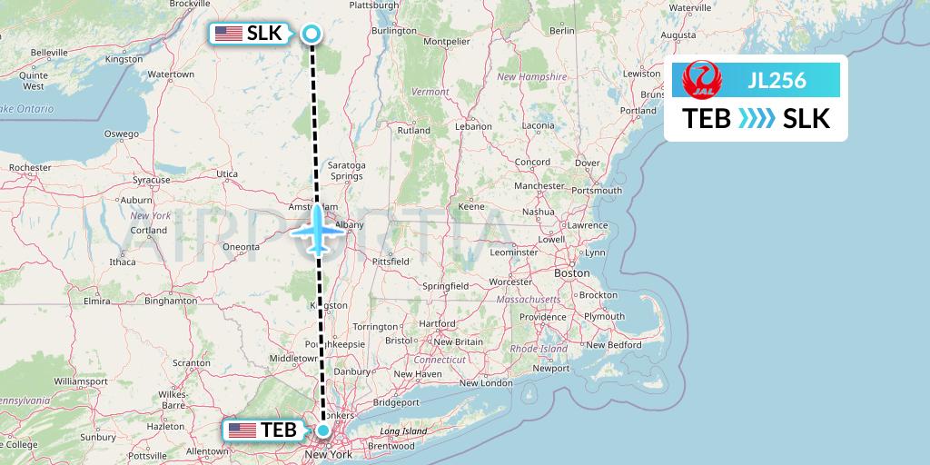 JL256 Japan Airlines Flight Map: Teterboro to Saranac Lake