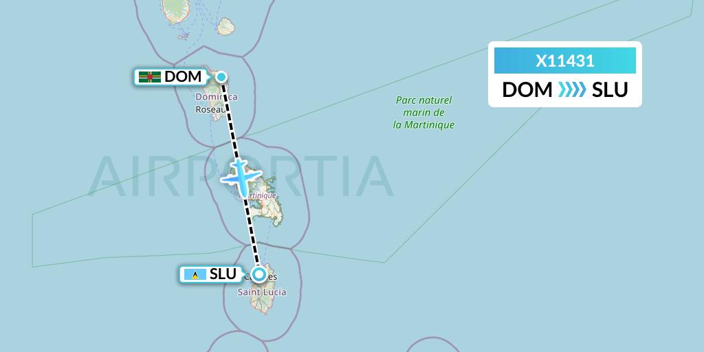X11431 Nik Airways Flight Map: Dominica to Castries