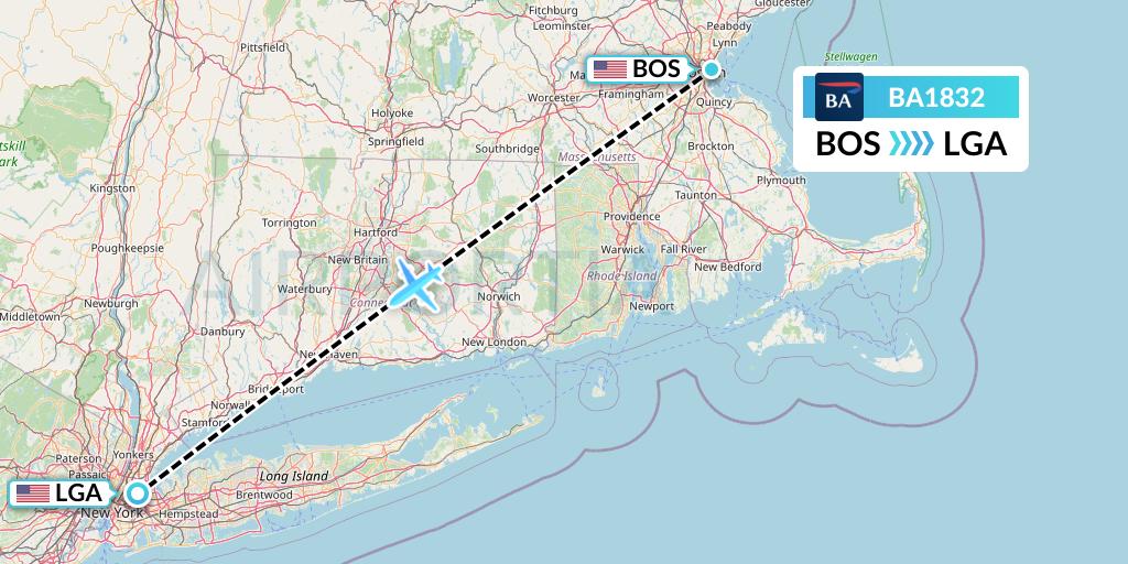 BA1832 British Airways Flight Map: Boston to New York