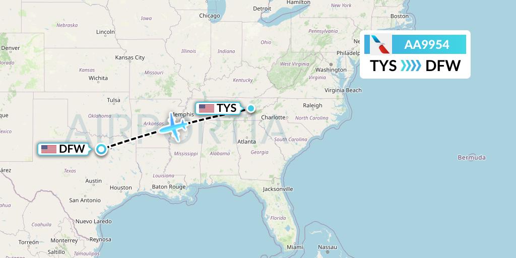 AA9954 American Airlines Flight Map: Knoxville to Dallas