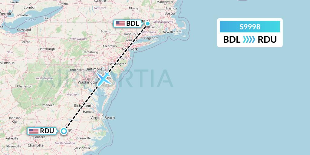 S9998 Flybig Flight Map: Windsor Locks to Raleigh-Durham