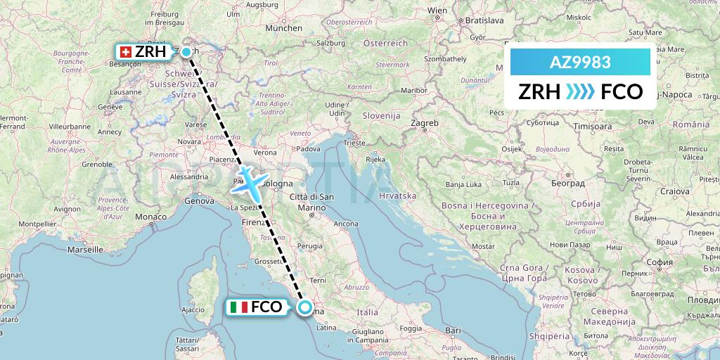 AZ9983 ITA Airways Flight Map: Zurich to Rome