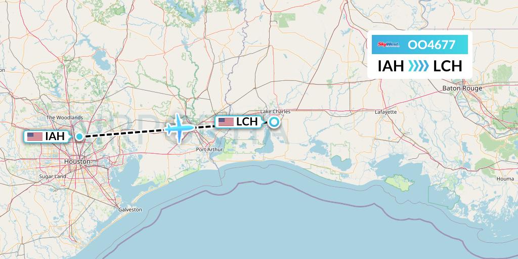 OO4677 SkyWest Airlines Flight Map: Houston to Lake Charles
