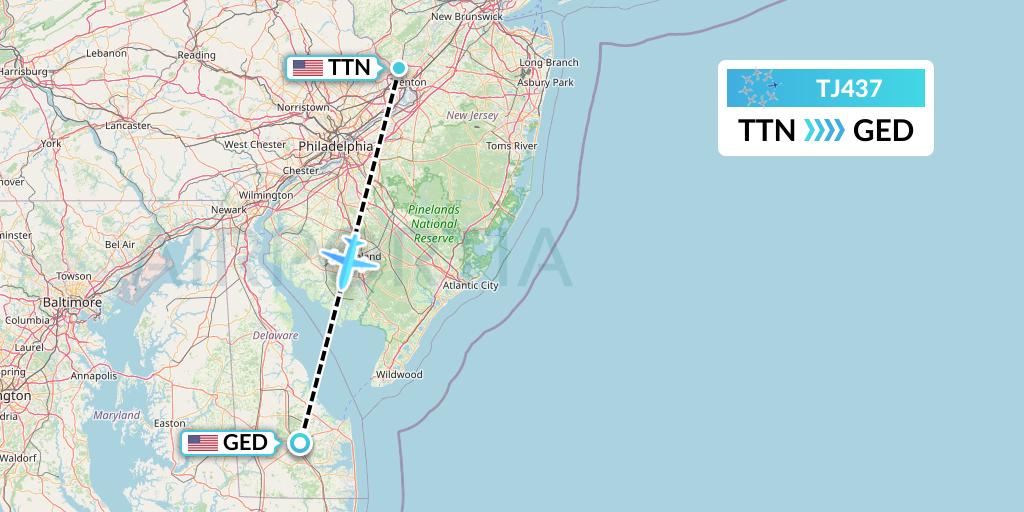 TJ437 Tradewind Aviation Flight Map: Trenton to Georgetown