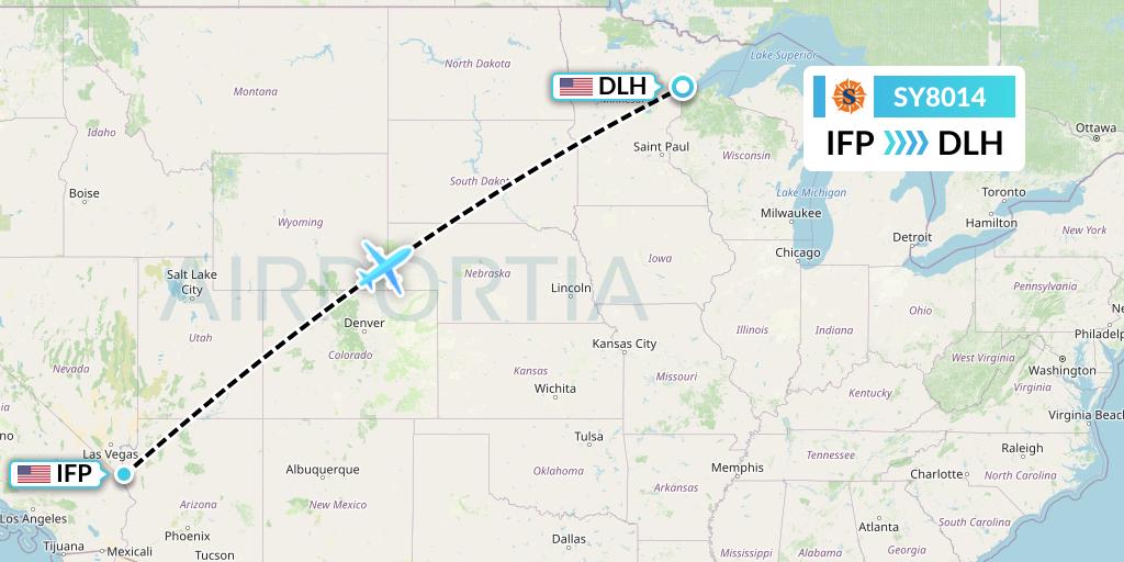SY8014 Sun Country Airlines Flight Map: Bullhead City to Duluth