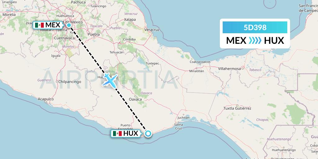 5D398 Aeromexico Connect Flight Map: Mexico City to Huatulco
