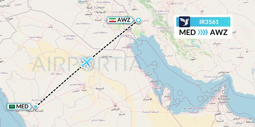 IR3561 Iran Air Flight Map: Medina to Ahvaz