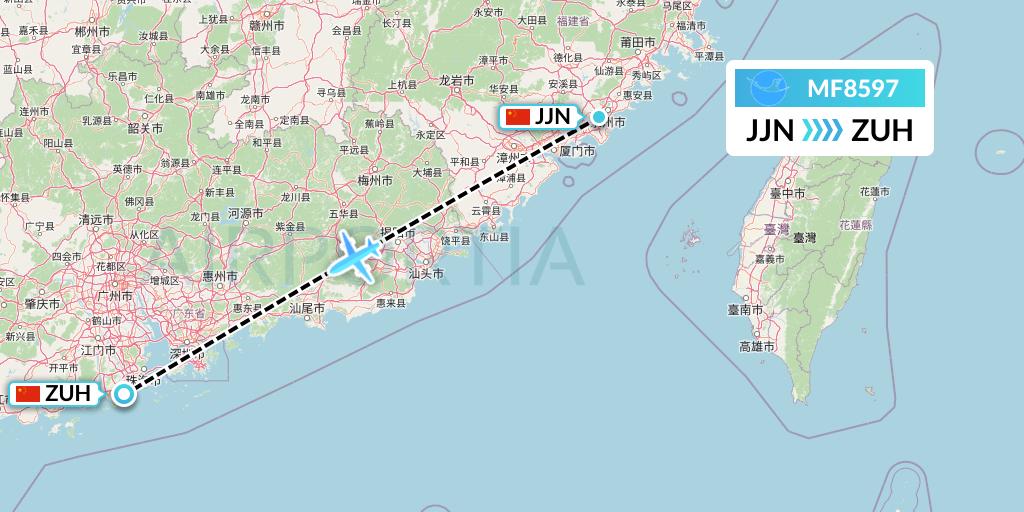 MF8597 Xiamen Airlines Flight Map: Jinjiang to Zhuhai