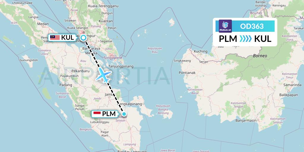 OD363 Batik Air Malaysia Flight Map: Palembang to Kuala Lumpur
