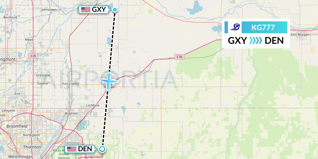 KG777 Key Lime Air Flight Map: Greeley to Denver