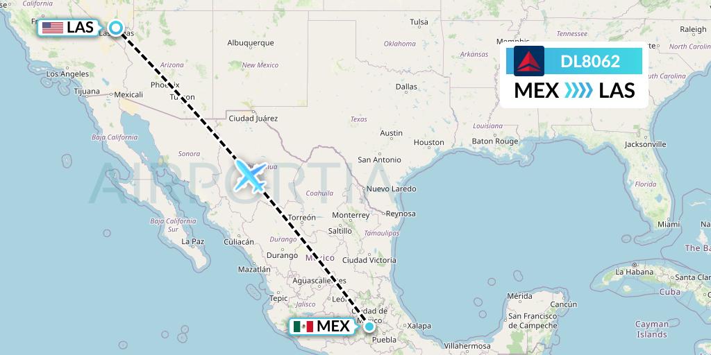 DL8062 Delta Air Lines Flight Map: Mexico City to Las Vegas