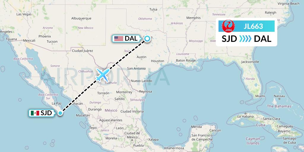 JL663 Japan Airlines Flight Map: San Jose del Cabo to Dallas