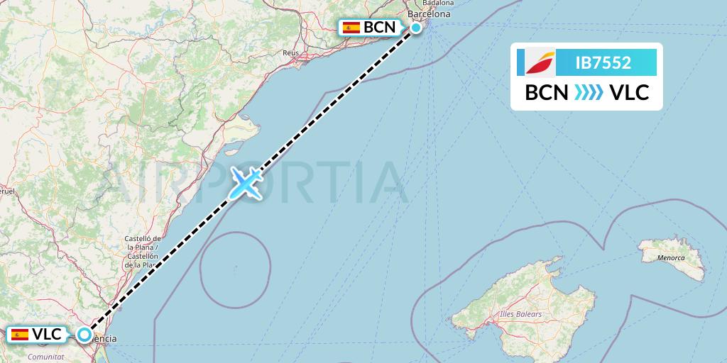 IB7552 Iberia Flight Map: Barcelona to Valencia