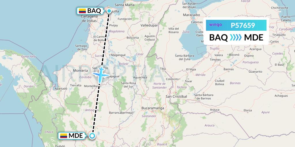 P57659 Copa Airlines Colombia Flight Map: Barranquilla to Medellin