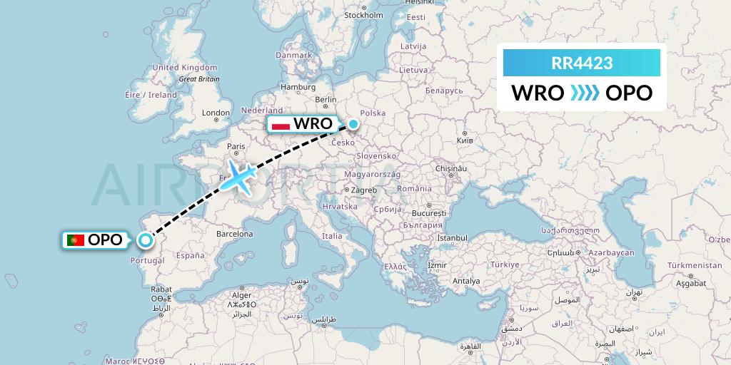 RR4423 Royal Air Force Flight Map: Wroclaw to Porto