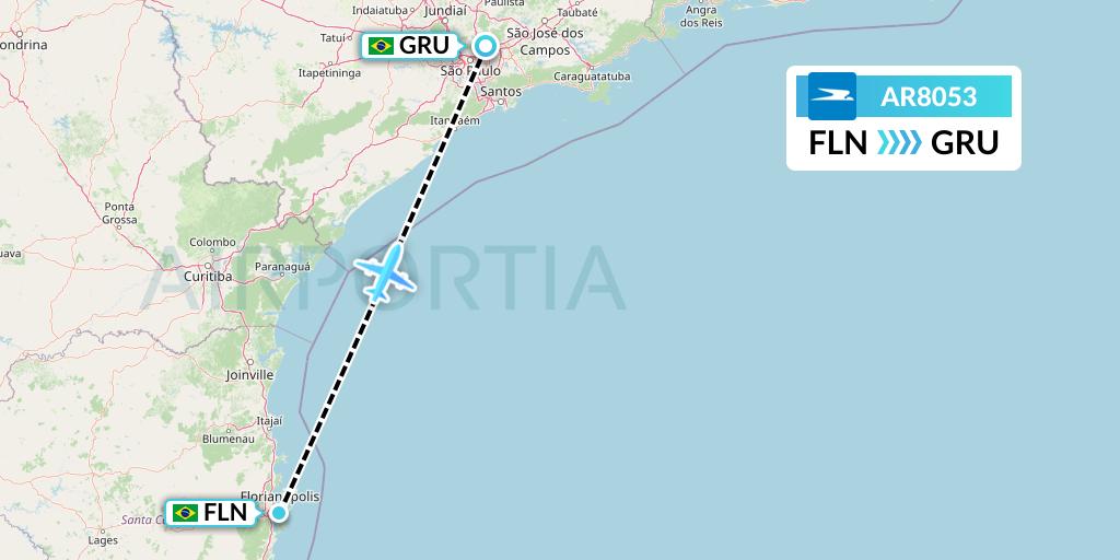 AR8053 Aerolineas Argentinas Flight Map: Florianopolis to Sao Paulo