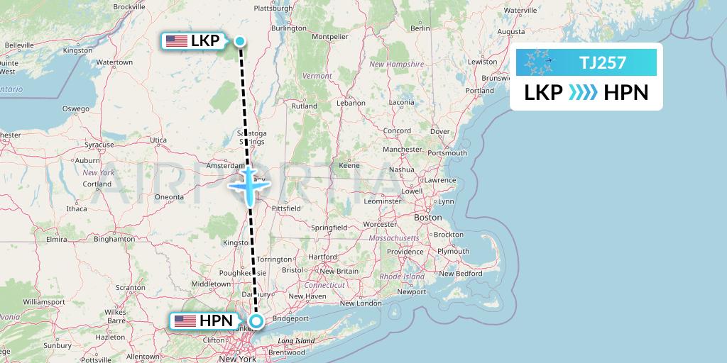 TJ257 Tradewind Aviation Flight Map: Lake Placid to White Plains