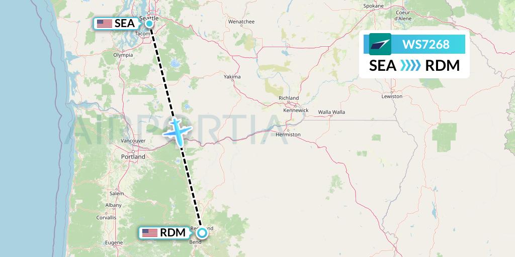 WS7268 WestJet Flight Map: Seattle to Redmond