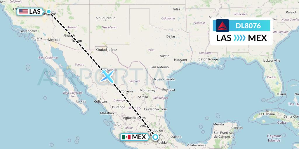 DL8076 Delta Air Lines Flight Map: Las Vegas to Mexico City