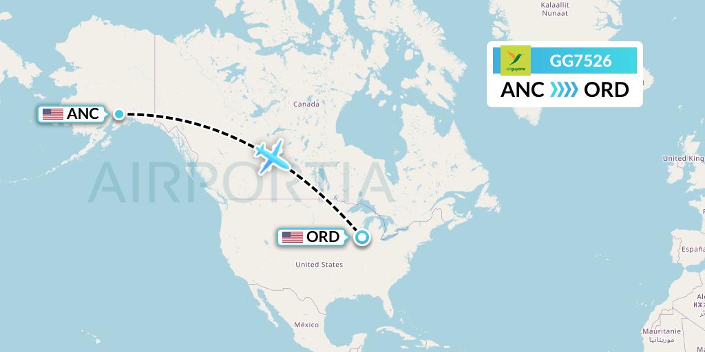 GG7526 Sky Lease 1 Flight Map: Anchorage to Chicago