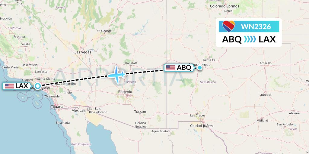 WN2326 Southwest Airlines Flight Map: Albuquerque to Los Angeles