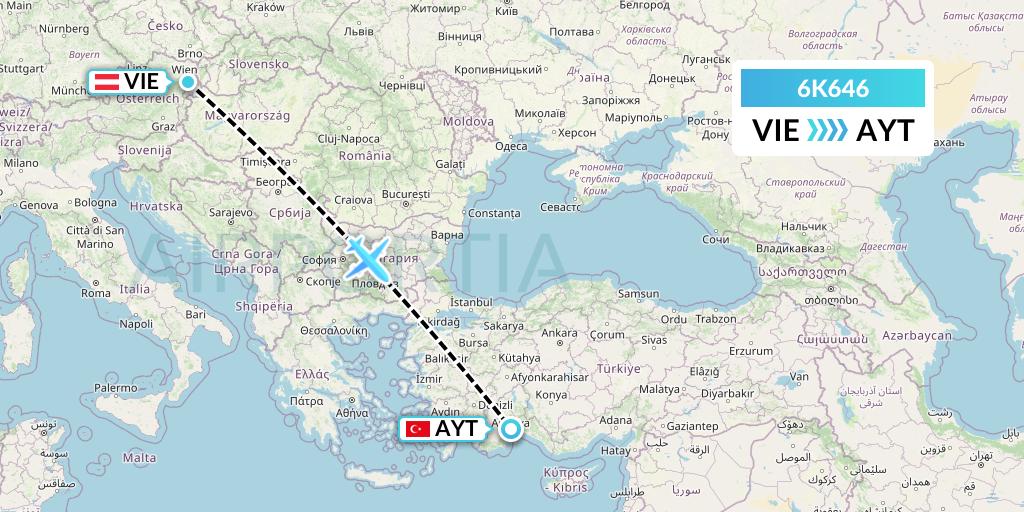 6K646 Songbird Airways Flight Map: Vienna to Antalya