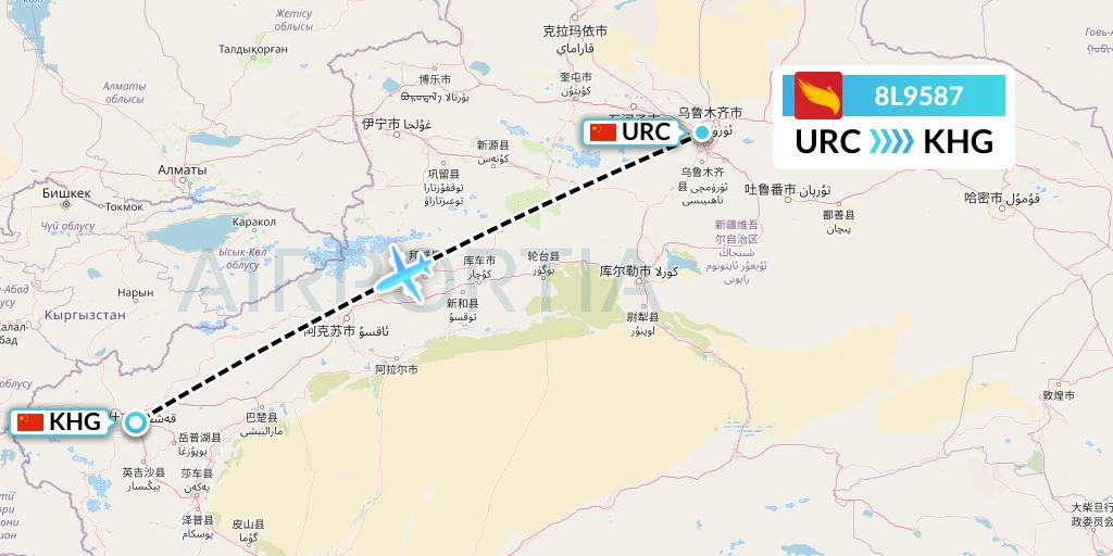 8L9587 Lucky Air Flight Map: Urumqi to Kashgar