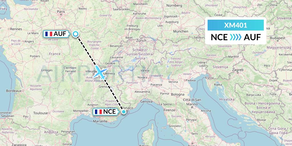 XM401 Zimex Aviation Ltd Flight Map: Nice to Auxerre-Branches