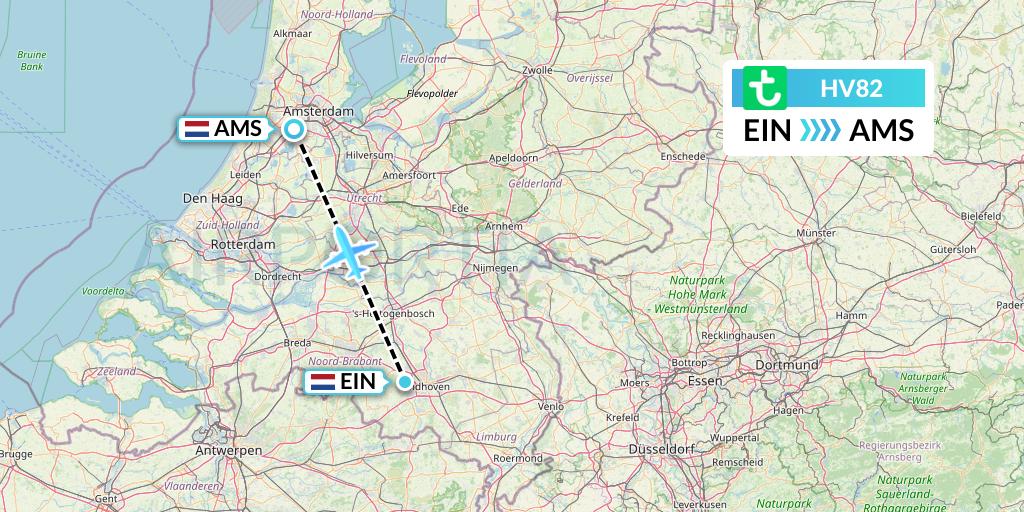HV82 Transavia Flight Map: Eindhoven to Amsterdam