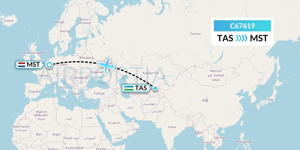 C67619 Capitol Air Express Flight Map: Tashkent to Maastricht