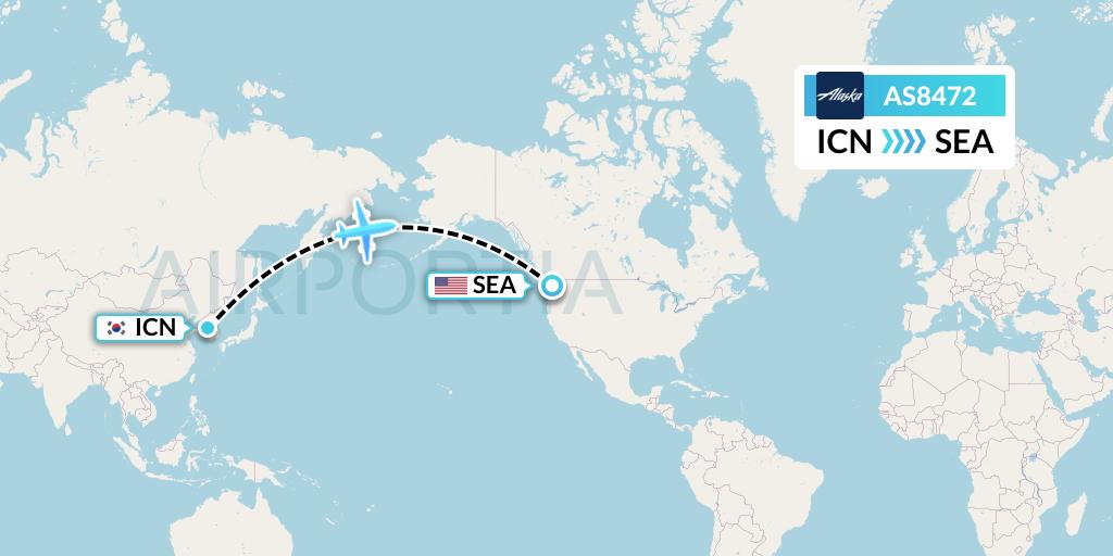 AS8472 Alaska Airlines Flight Map: Seoul to Seattle