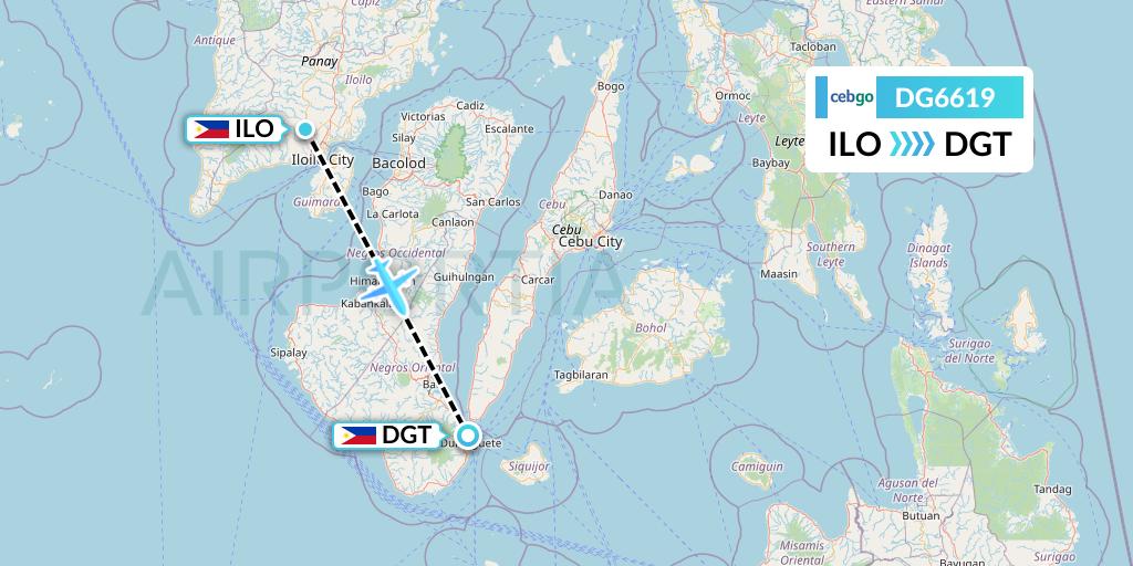 DG6619 Cebgo Flight Map: Iloilo to Dumaguete City