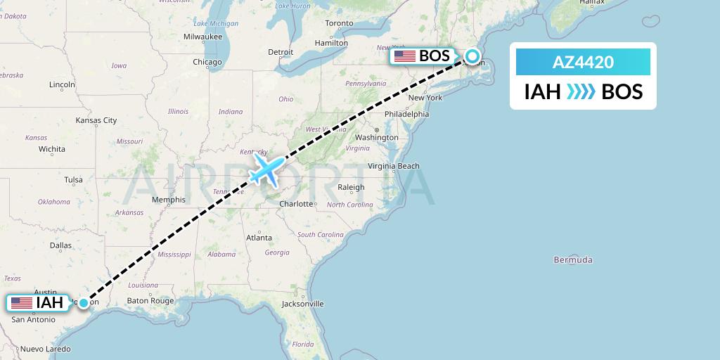 AZ4420 ITA Airways Flight Map: Houston to Boston