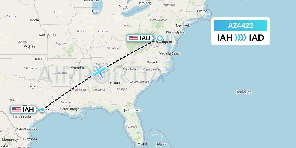 AZ4422 ITA Airways Flight Map: Houston to Washington