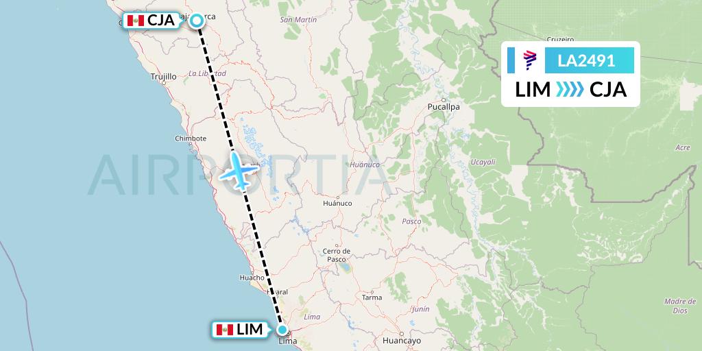 LA2491 LAN Airlines Flight Map: Lima to Cajamarca