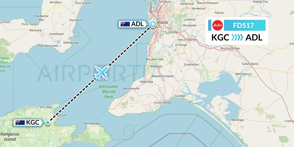 FD517 Thai AirAsia Flight Map: Kingscote to Adelaide