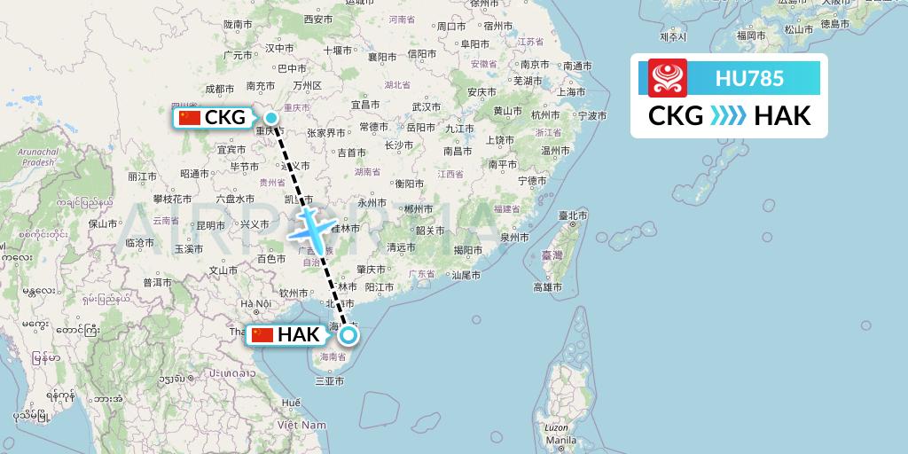 HU785 Hainan Airlines Flight Map: Chongqing to Haikou