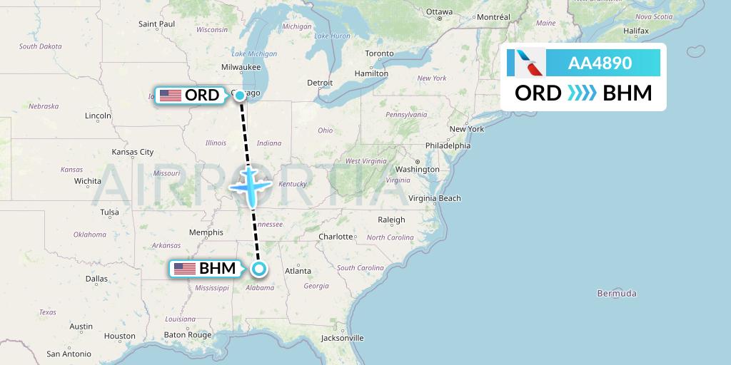 AA4890 American Airlines Flight Map: Chicago to Birmingham