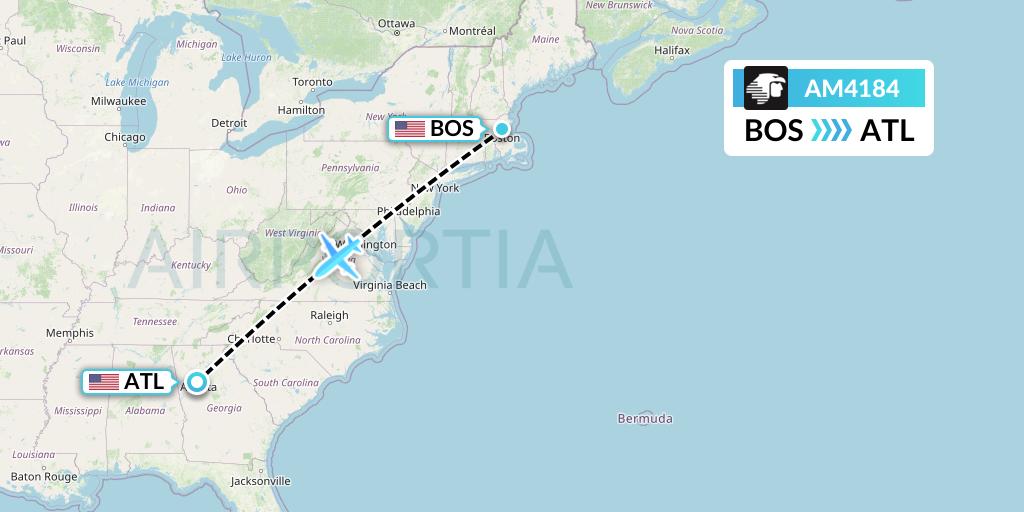 AM4184 Aeromexico Flight Map: Boston to Atlanta