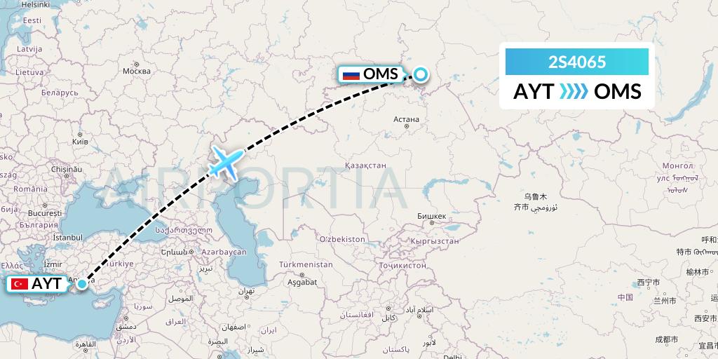 2S4065 Star Equatorial AL Flight Map: Antalya to Omsk