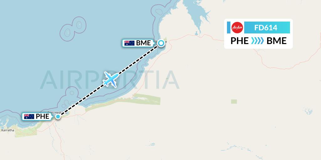 FD614 Thai AirAsia Flight Map: Port Hedland to Broome